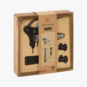 Coffret sommelier 4 pièces bois et noir - JULES